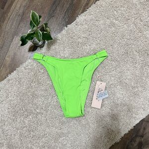 Oh Polly Swim Large Lime Green Ribbed High Waisted High-Cut Bikini Bottoms NWT